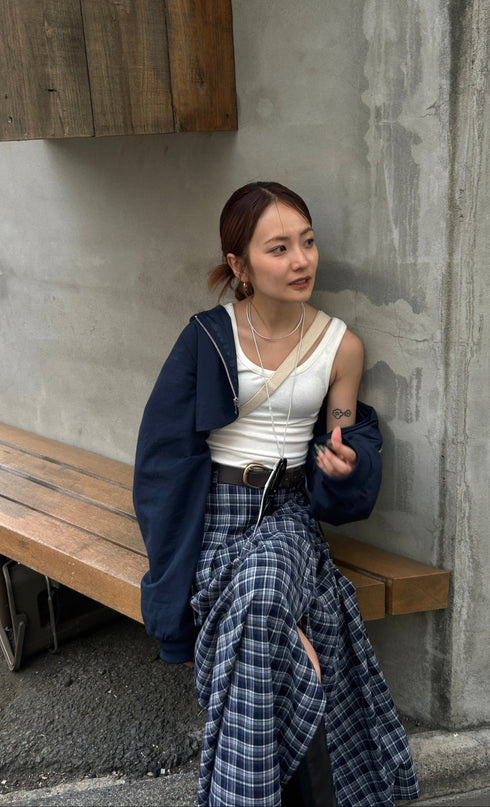 チェックスリットボタンスカート